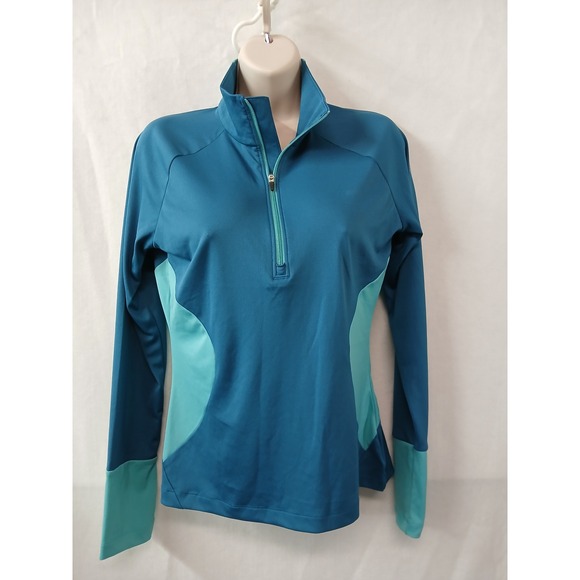 Spyder Women M 1/4 Zip Pullover Teal Aqua Blue Long Sleeve Base Layer Top Henley - Picture 2 of 8